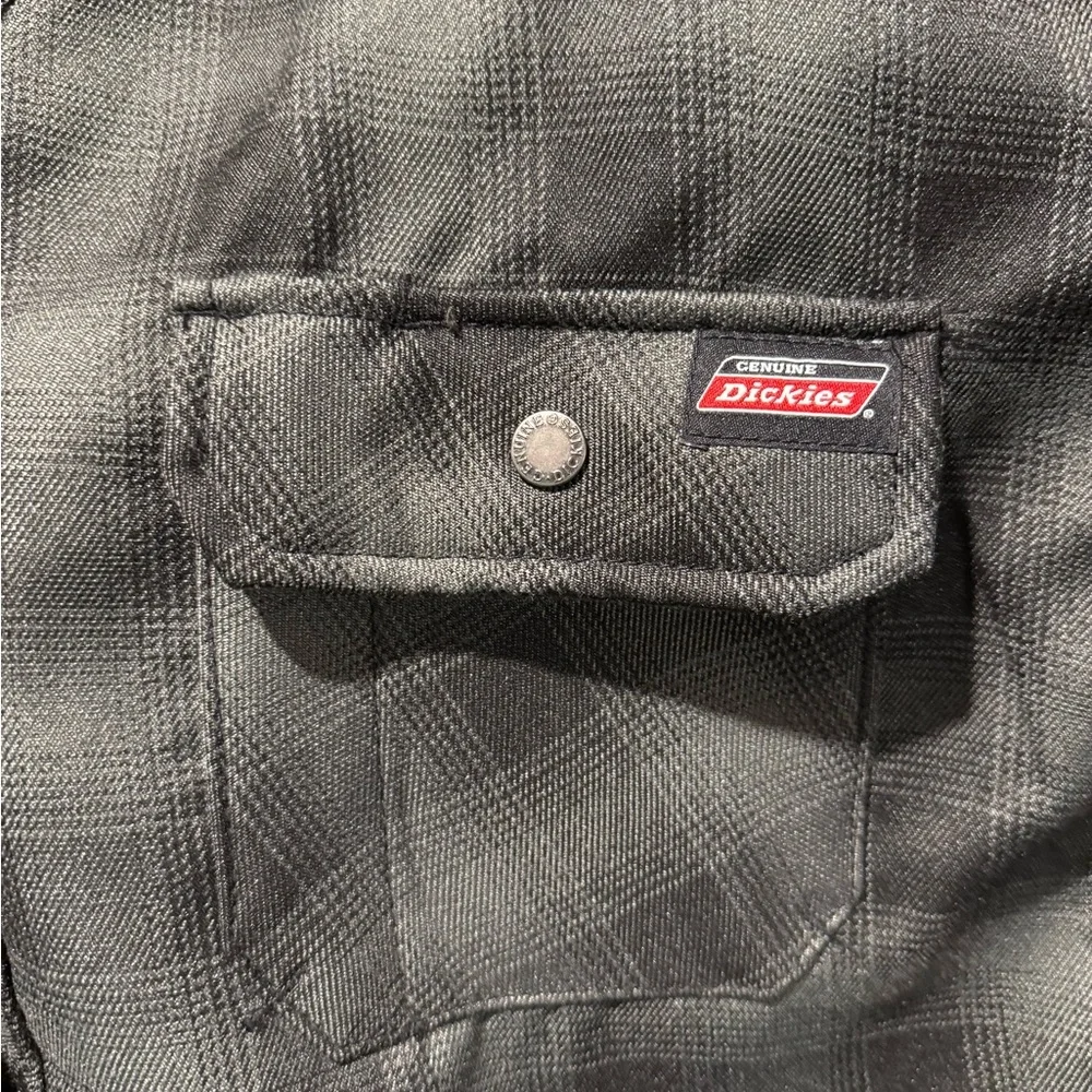 Dickies Fleece Lined Jacket mens XL 46-48 plaid gray black snap button up heavy - Picture 5 of 11